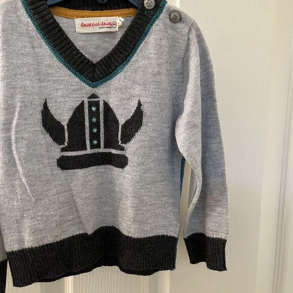 DEUX PAR DEUX Boys Pullover Sweater Like a Viking Gray Wool Angora SZ 18 Months - Picture 7 of 11